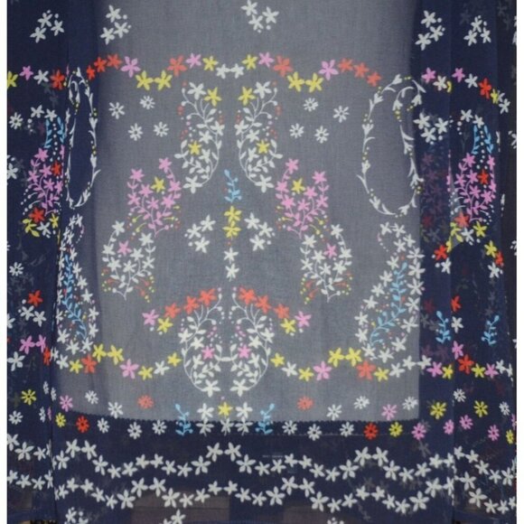 Cabi Sheer Blue Floral Long Sleeve Blouse Top Size S Tie Tassel Neckline Career - Picture 4 of 11